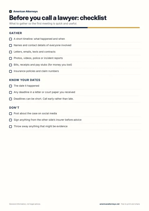 Before you call a lawyer: checklist